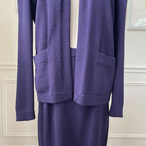 Vintage 80s St. John Santana Knit Purple 2pc Skirt Suit S 8 - Picture 3 of 11